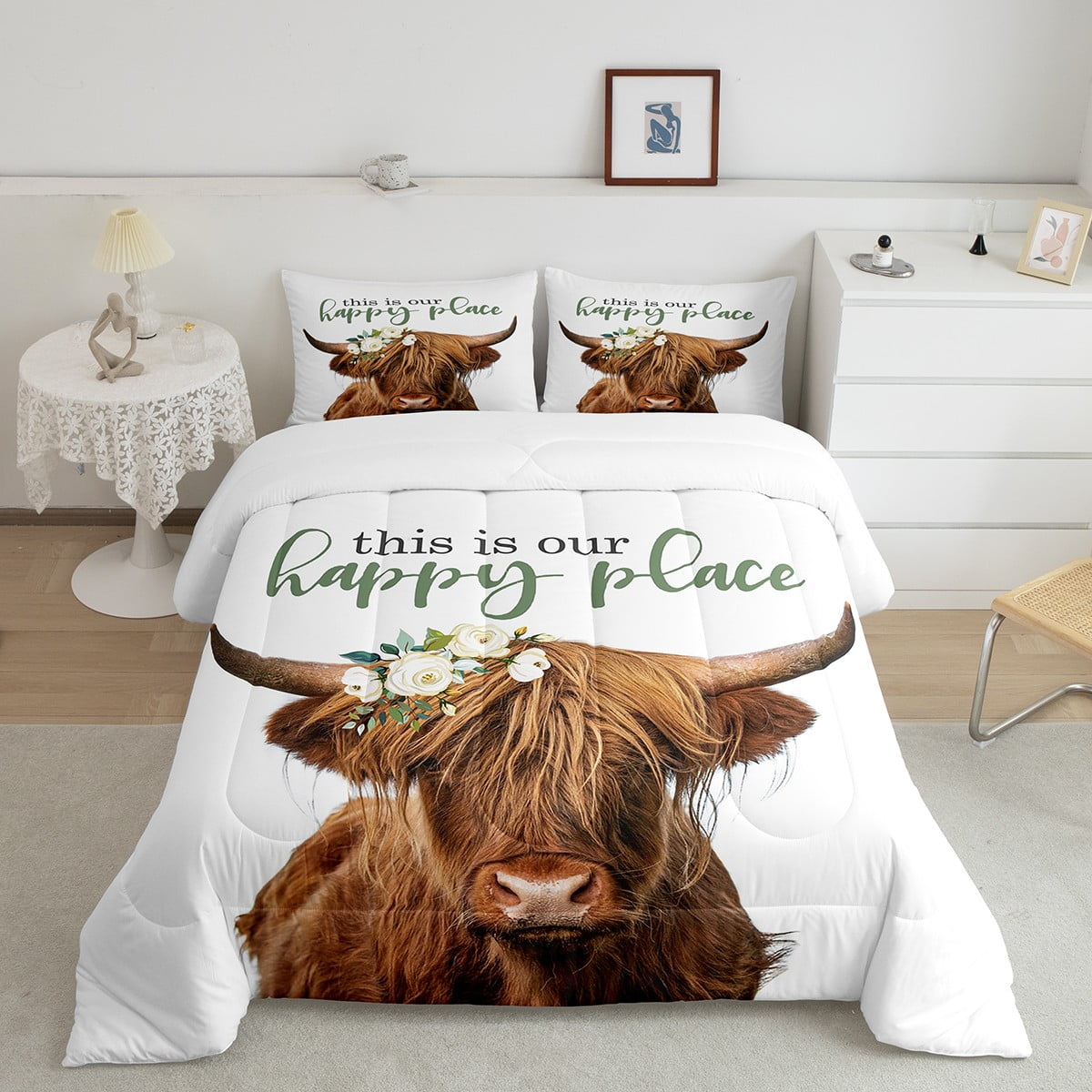 Highland Cow Gifts Bedding Farm Animal Cow Print Comforter Set for