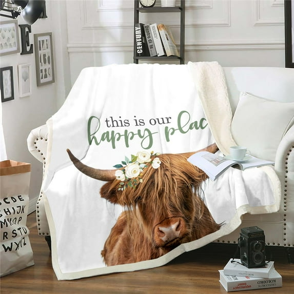 Highland Cow Gifts Fuzzy Blanket Farm Animal Cow Print Fleece Blanket Highland Cow Decor Throw Blanket for Sofa Couch, Animal and Flowers Fuzzy Blanket Set 40"X50"
