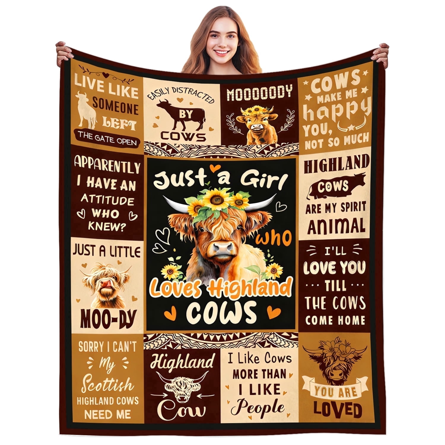 Highland Cow Gifts for Women Just A Girl Who Loves Highland Cows Throw Blanket Stuff Animal Plush Cows Blanket Gifts for Adults Women Animal Lovers Birthday Party Decorations 60"X50"