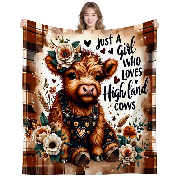 Highland Cow Gifts for Women Lovers,Warm Flannel Highland Cow Themed Throw Blanket for Couch Sofa 60"X50"