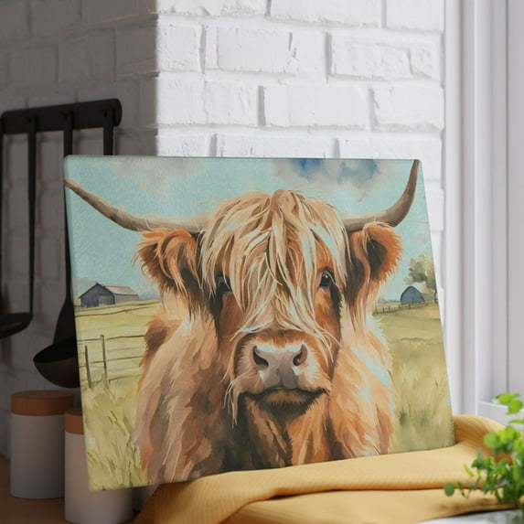 Highland Cow Glass Cutting & Serving Board | Charcuterie Board | Farmland Decor | Rustic Highland Cow Farmhouse Kitchen Decor