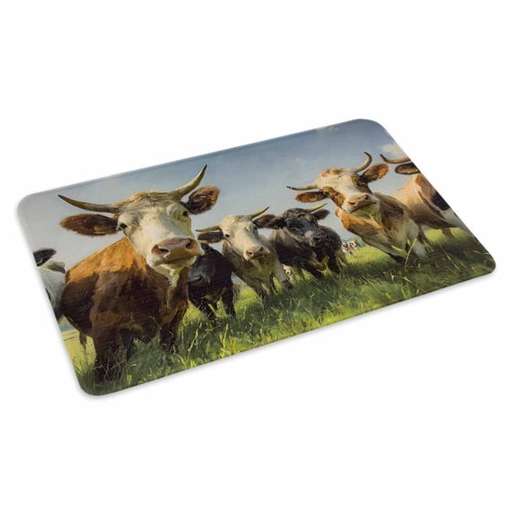 Highland Cow Group Doormat Retro Country Cows Grass Blue Sky Non Slip Low Profile Rubber Door Mat Washable Absorbent Indoor Front Door Mat Entryway Rug Entrance Carpet 24x36 Inch