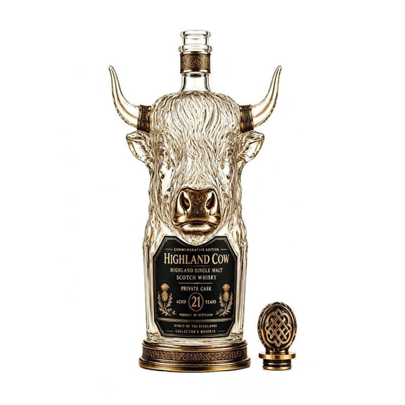 Highland Cow Head Shaped Scotch Whisky Bottle Decanter For Bar Shelf Display Collection Tabletop Centerpiece Home Decor Ornament
