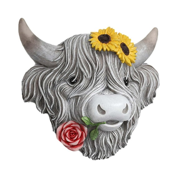 Highland Cow Head Wall Art Decor Resin Material Vintage Touch for Indoor Outdoor Garden Entryway