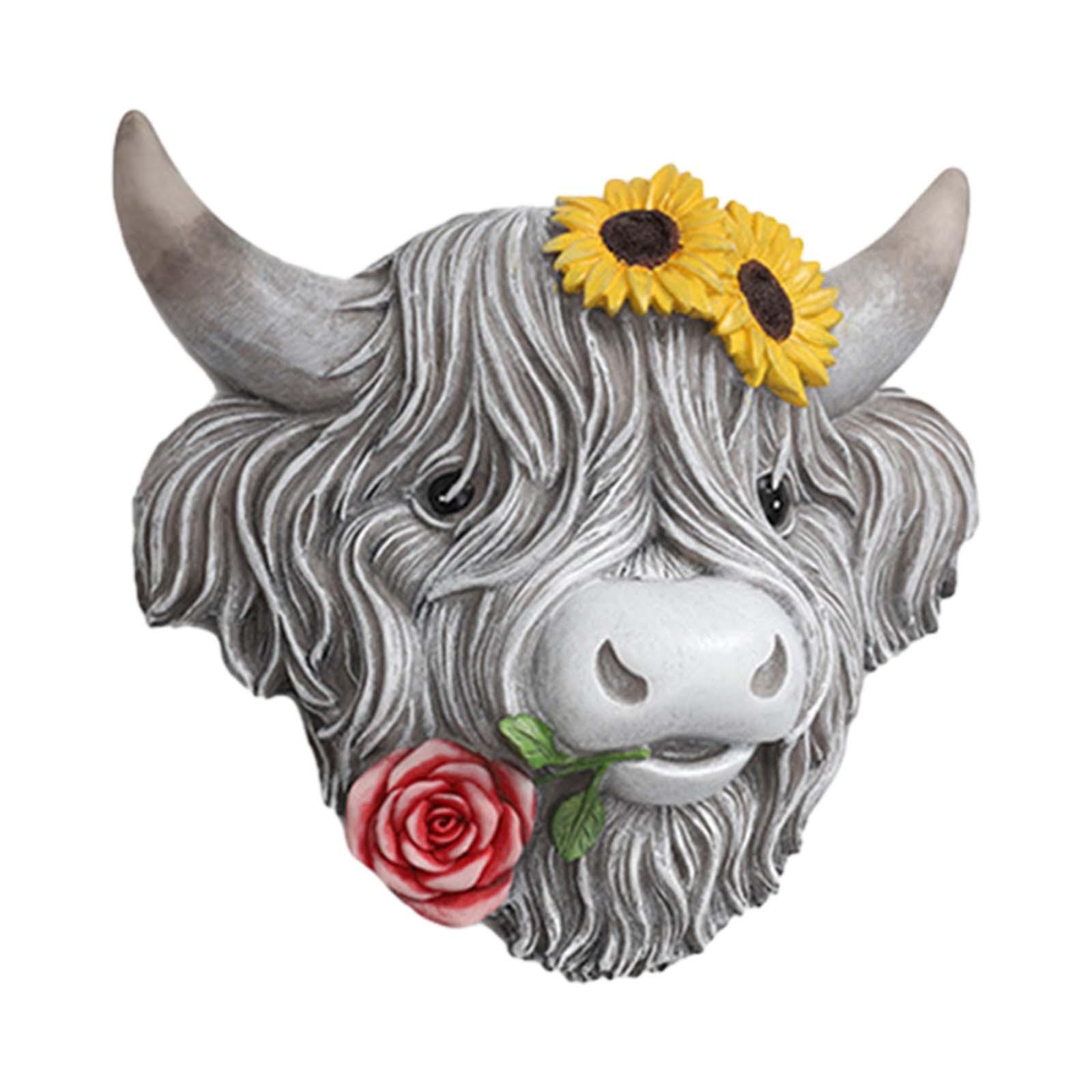 Highland Cow Head Wall Sculpture Art Resin Material Decor Ornament For 