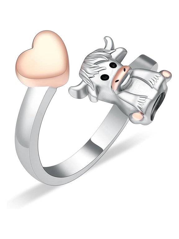 Highland Cow Heart Urn Open Ring for Ashes for Women Men Stainless Steel Cremation Jewelry for Hold Loved Ones Ash