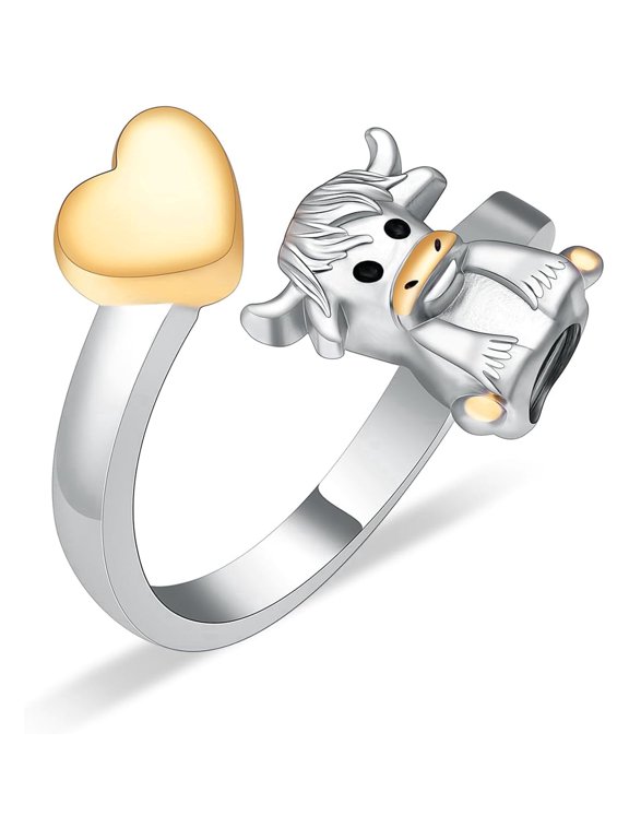 Highland Cow Heart Urn Open Ring for Ashes for Women Men Stainless Steel Cremation Jewelry for Hold Loved Ones Ash