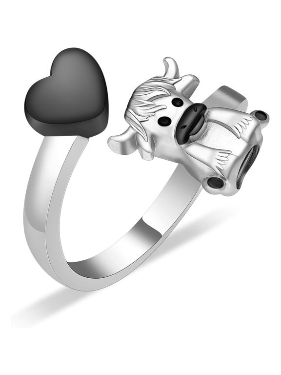 Highland Cow Heart Urn Open Ring for Ashes for Women Men Stainless Steel Cremation Jewelry for Hold Loved Ones Ash