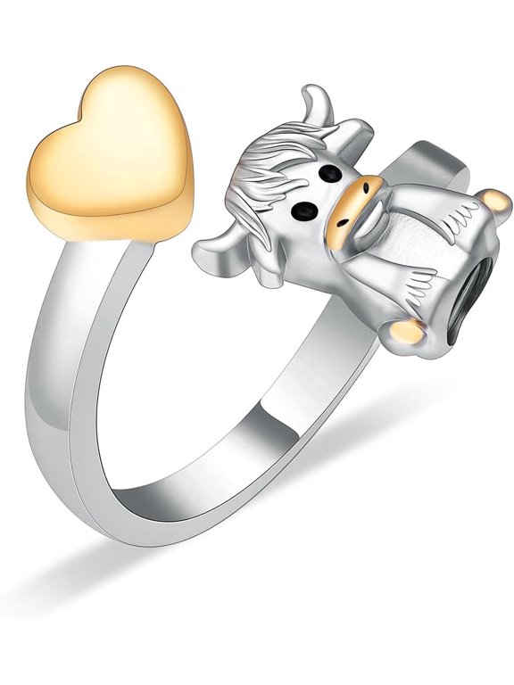 Highland Cow Heart Urn Open Ring for Ashes for Women Men Stainless Steel Cremation Jewelry for Hold Loved Ones Ash