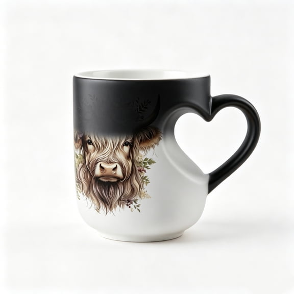 Highland Cow Heat Sensitive Color Changing Ceramic Mug with Handle, Thermally Activated Magic Pattern Cup, Heat Resistant Coffee Tea Hot Beverage Mug, Perfect Birthday Holiday Gift for Drink Lovers