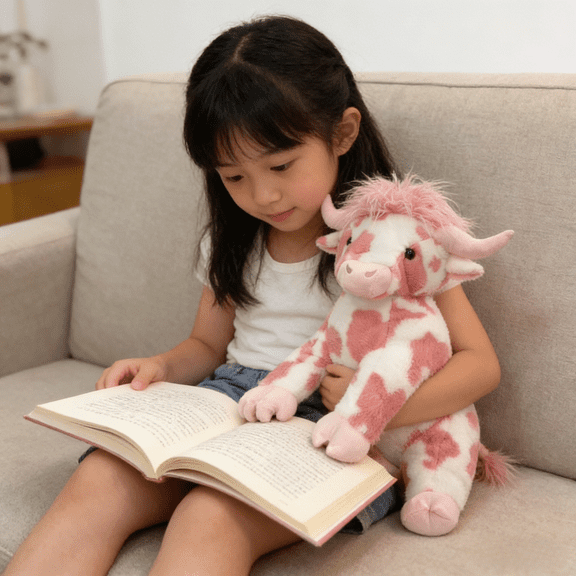 Highland Cow Holiday Plush Stuffed Animal, 14 Inch Pink Cow Plush Toy, Valentine’s Day Cow Gift, Cute Soft Toy for Seasonal Decoration