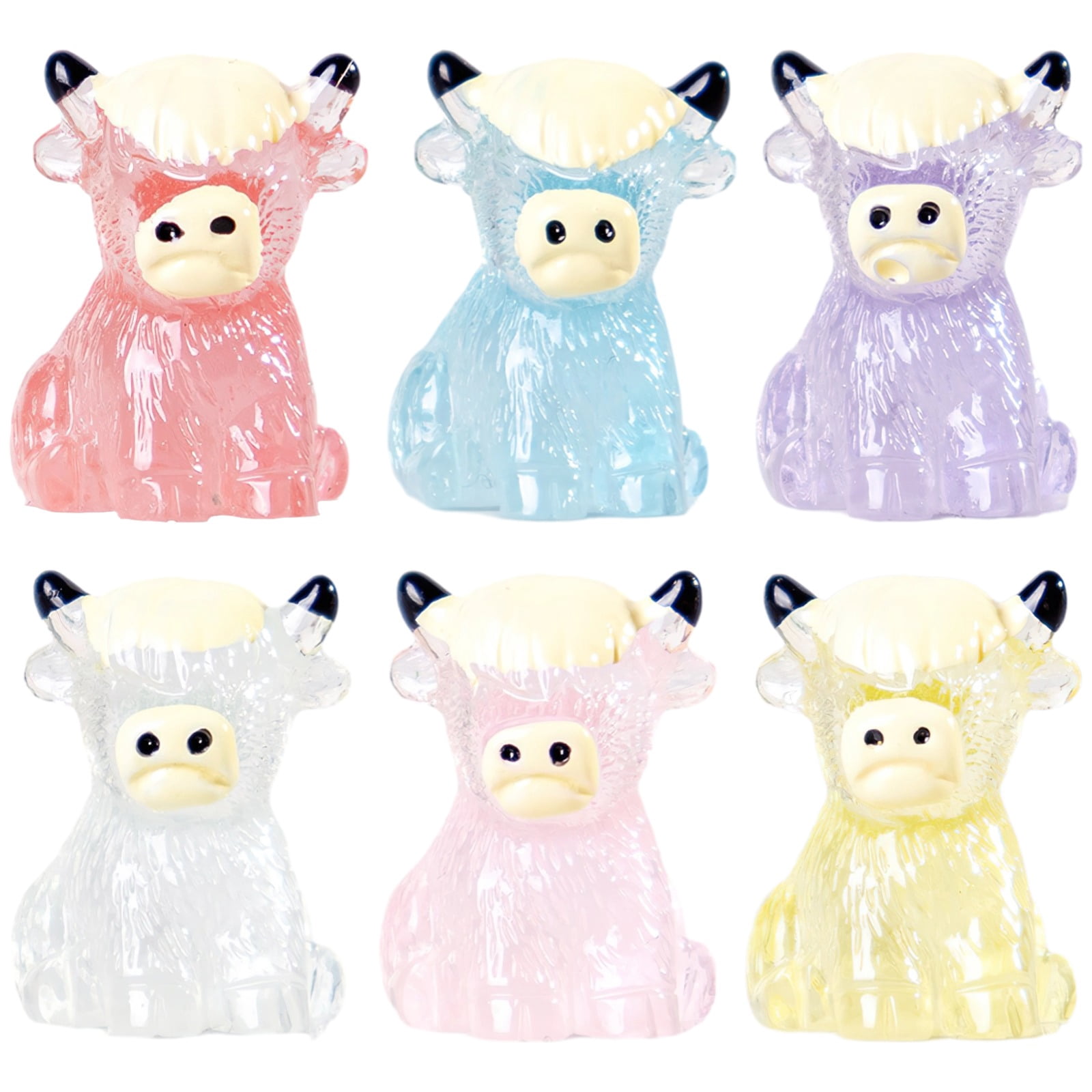 Highland Cow Home Decor Figurines, 48-Piece Glow-in-The-Dark Resin Set ...