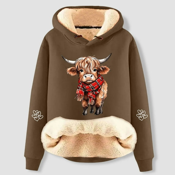 Highland Cow Hoodie Women Cute Graphic Print Sweatshirt (Bronze XXXXL)