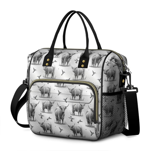 Highland Cow and Hummingbird Print Insulated Leakproof Lunch Box for Women, Large Lunch Bag for Tween Teen Adult, Loncheras Para Mujer for Work Beach Travel Picnic Camping