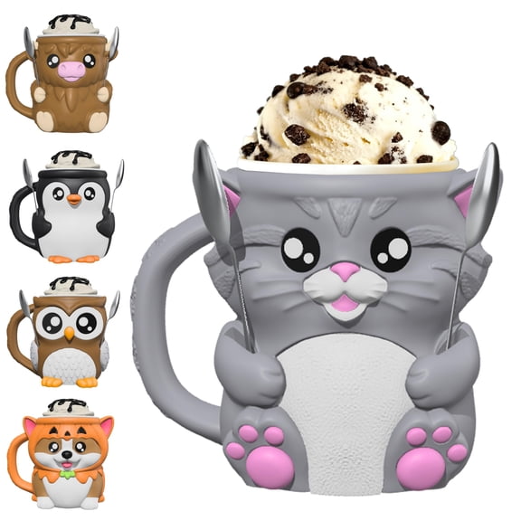 Highland Cow Ice Cream Pint Holder with Handle, Leak-Proof Ice Cream Container with 2 Spoons, Cute Animal Design for Ben & Jerry’s, No Cold Hands, Reusable Gift Idea (Black&White)