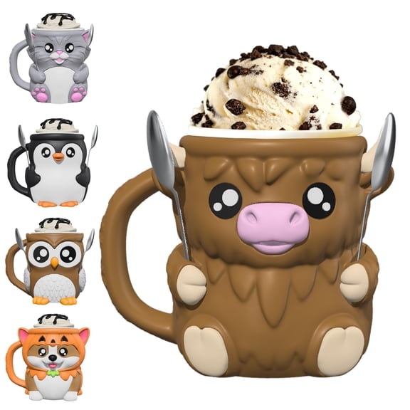 Highland Cow Ice Cream Pint Holder with Handle, Leak-Proof Ice Cream Container with 2 Spoons, Cute Animal Design for Ben & Jerry’s, No Cold Hands, Reusable Gift Idea (Black&White)