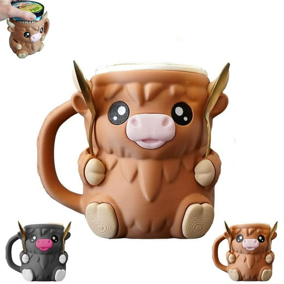 Highland Cow Ice Pint Holder, 2025 New Ice Cream Pint Sleeves Cover with Handle, Cute Animal Ices Creams Cooler Container Leak Proof Popsicle Cozy Beer Can Cup ,Brown