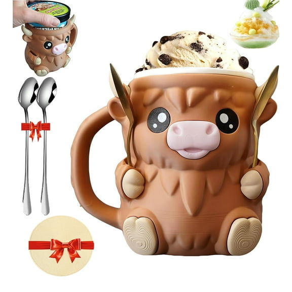 Highland Cow Ice Pint Holder,pint ice cream holder,Ice Cream Pint Sleeves Cover Handle,Cute Animal Ices Creams Cooler Container Leak Proof Popsicle Cozy Beer Can Cup, Cute Animal Lover Gift