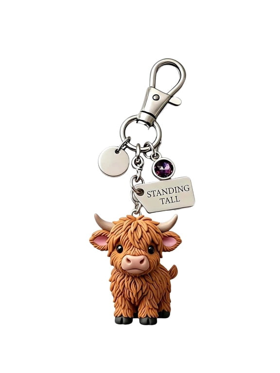 Highland Cow Keychain Backpack Bag Charms,Cute Cattle Key Ring for Friend Birthday Gift