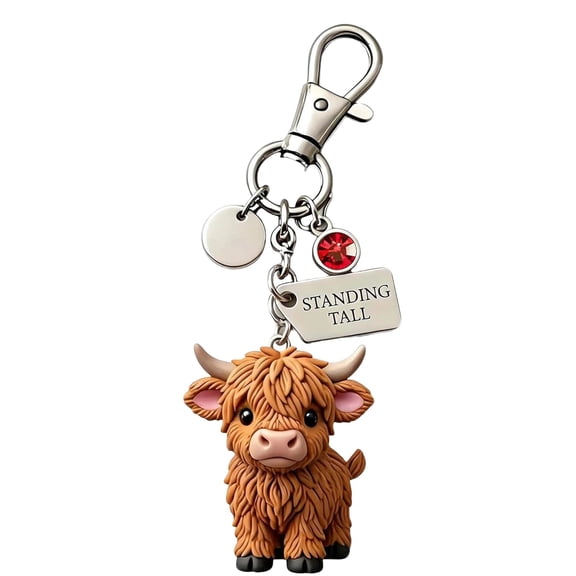 Highland Cow Keychain,Little Highland Cow For You Keychain,3D Cow Keychain Charm With Sentiment Card,Remind You Of The Power Of Silences Every Day.(July)