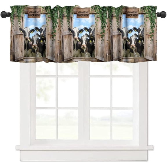Highland Cow Kitchen Curtain Valance, Western Wildlife Country Farm Animal Cow Rod Pocket Short Cafe Small Window Treatment Drapes Decor 54W x 18H