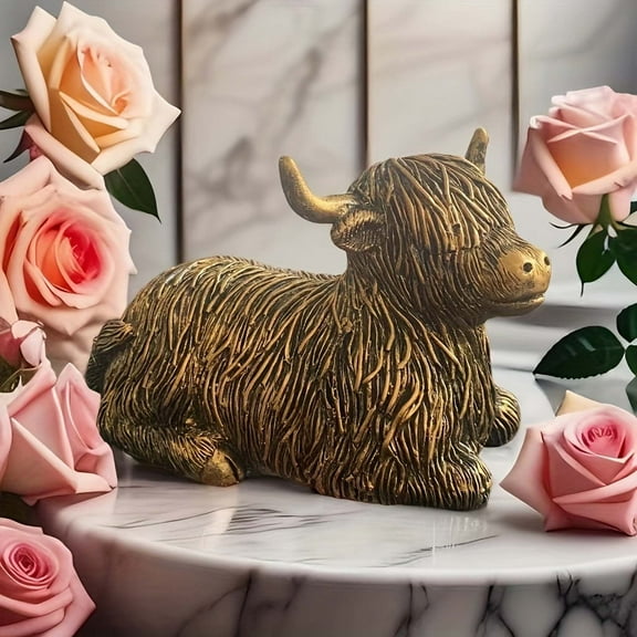 Highland Cow Kitchen Decor Resin Home Garden Ornament Dining Table Foyer Display Figurine Easter Party Home Decorations Gifts