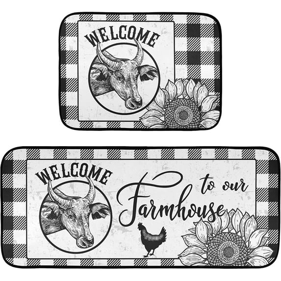 Highland Cow Kitchen Mat Set of 2 Anti-Fatigue Kitchen Rug Set Non Slip Foam Cushioned Kitchen Runner Rugs and Mats Comfort Standing Mat for Office Laundry Home Decor