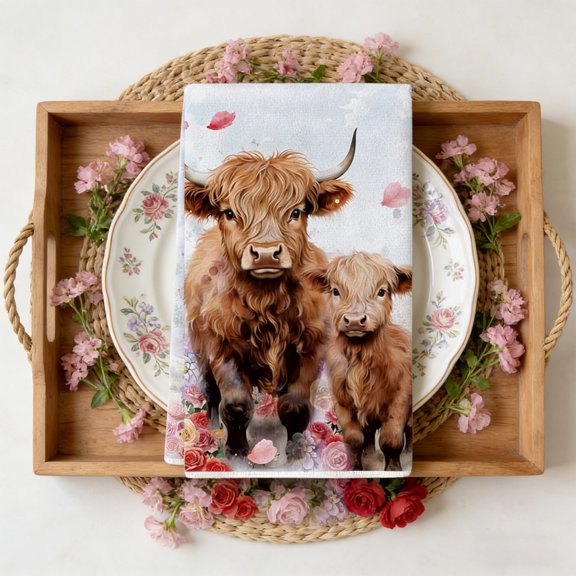 Highland Cow Kitchen Towels 23.6x15.7 Inch Absorbent Dish Cloths Farmhouse Decor Hand Tea Towels for Kitchen Bathroom Gift,B