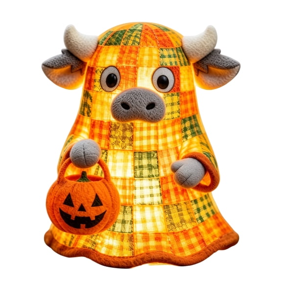 Highland Cow LED Lighted Figurine Ghost Highland Cow Tabletop Decor Patchwork Farm Holiday Display