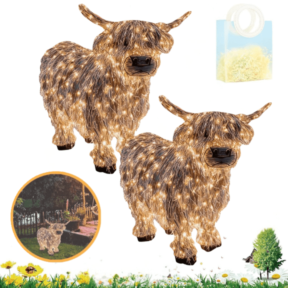Highland Cow Lamp 3D LED Highland Cow Christmas Decor, Festive Cozy Indoor Holiday Ornament, Light-Up Highland Cattle Christmas Figure, Cows Sculpture for Outdoor Indoor Garden Lawn Xmas Display