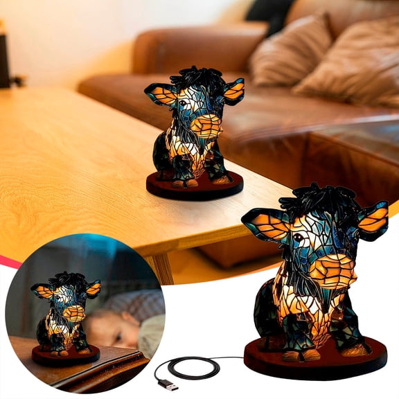 Highland Cow Lamp, Cute Highland Cow Night Light, Highland Cattle Lamp, USB A+C Ports Bedside Table Lamp for Bedroom Living Room Office Gift