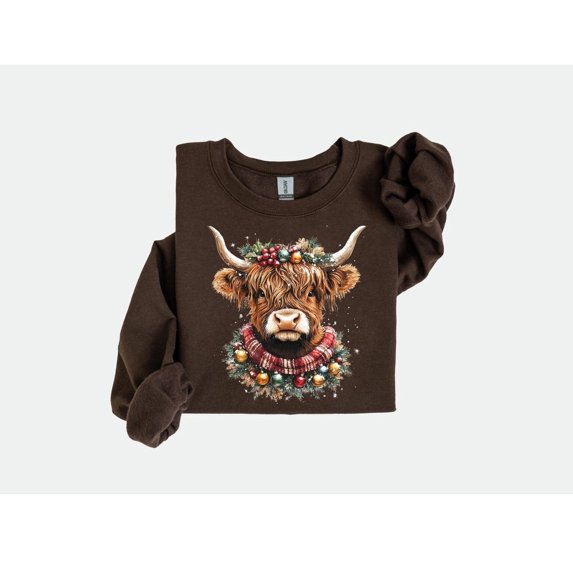 Highland Cow Lights Cow Lover Women Unisex Adult Crewneck Western Sweatshirt Casual Everyday Wear SIZE S-4XL