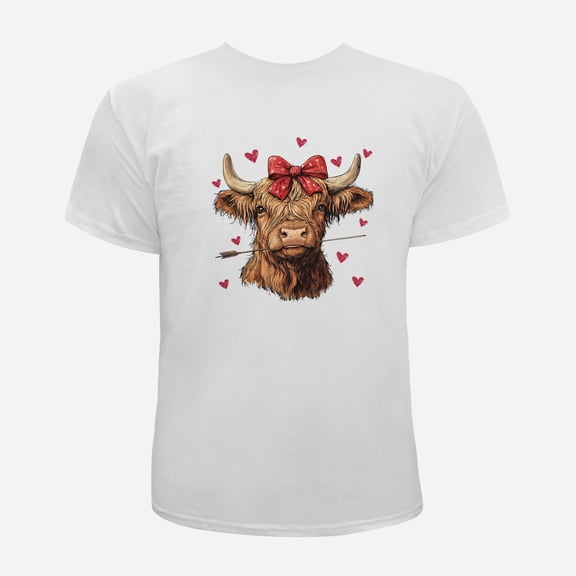Highland Cow Love Unisex T-Shirt – Cute Valentine’s Day Animal Tee