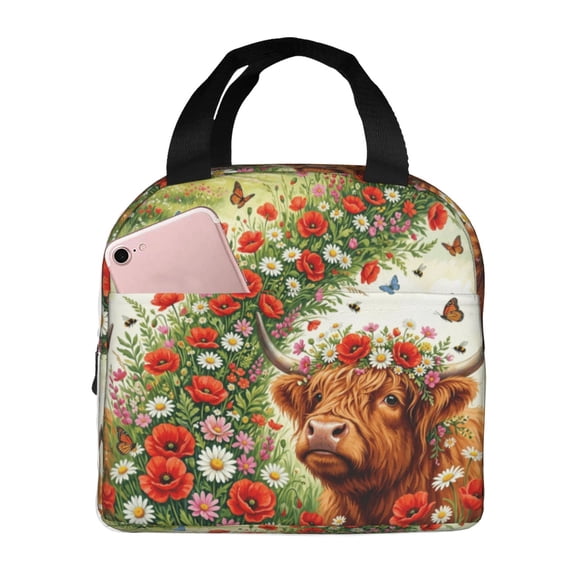 Highland Cow Lunch Box, Rustic Farmhouse Animal Reusable Thermal Insulation Cooler Tote Bags, Cattle Pasture Insulated Bag For Picnic Camping Travel, Gifts