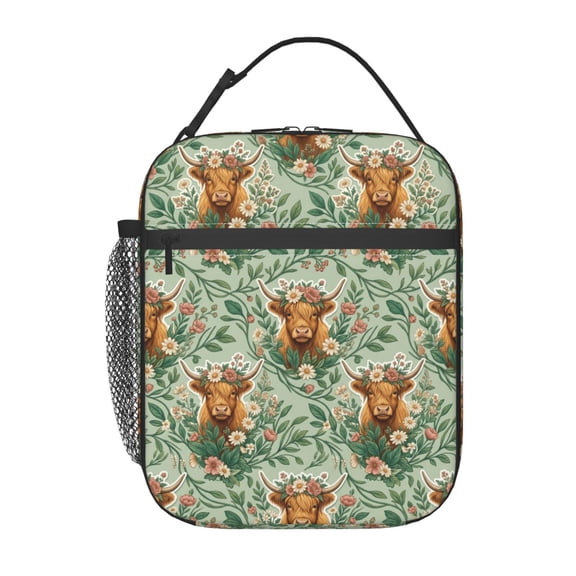 Highland Cow Lunch Box Western Cow Print Lunch Bag For Women Insulated Cows Print Lunchbox Cooler Reusable Large Containers Tote Bag For Women Men Work Office Travel Picnic