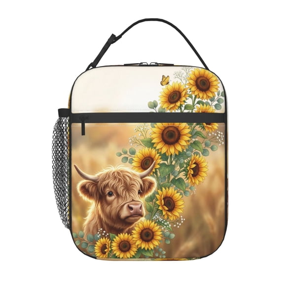 Highland Cow Lunch Box Western Cow Print Lunch Bag For Women Insulated Cows Print Lunchbox Cooler Reusable Large Containers Tote Bag For Women Men Work Office Travel Picnic