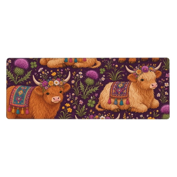 Highland Cow Meadow Pattern Mouse Pad Extended Large Gaming Mousepad Non-Slip Rubber Big Keyboard Desk Mat 31.5 X 11.8 Inch