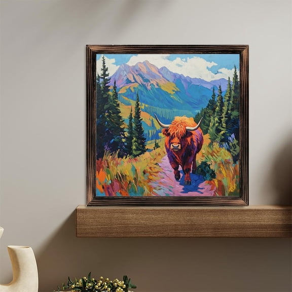 Highland Cow Mountain Forest Trees Wooden Sign Wall Plaque - Vintage Art Decoration, Wall Decoration - Ideal Gift For Home Decoration, Living Room, Bathroom, Bedroom, Garden, Dining, Bar, Cafe, Fes