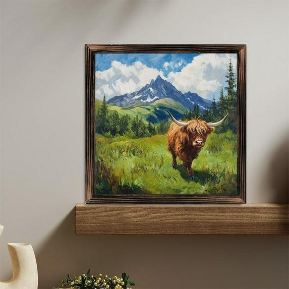 Highland Cow Mountain Pasture Scenery Wooden Sign Wall Plaque - Vintage Art Decoration, Wall Decoration - Ideal Gift For Home Decoration, Living Room, Bathroom, Bedroom, Garden, Dining, Bar, Cafe,