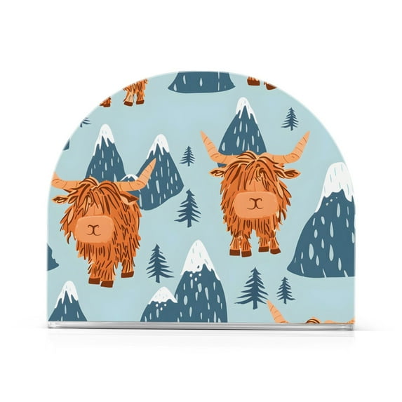 Highland Cow and Mountains Napkin Holder for Table Clear Napkin Stand Paper Holder Acrylic Organizer Dispenser Napkins for Dinner Kitchen Restaurant Room