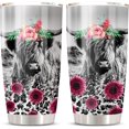 thumbnail image 1 of Highland Cow Mug 20 Oz with Lid - Cow Tumbler Isolated Stainless Steel, Purple Daisy Cow Print Coffee Travel Mugs Cup For Women Girls Cows Lovers, Black and White Cow Themed Gifts, 1 of 6