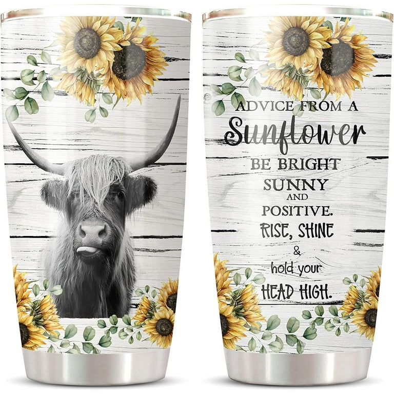 Reateforin Funny Cow with Sunflower 20 Oz Stainless Steel  Tumbler Cup With Lid Cow Rustic Travel Mug,Cow Tumbler for Woman,Thermos  Cups for Hot And Cold Drinks Cow Print Stanley Cup