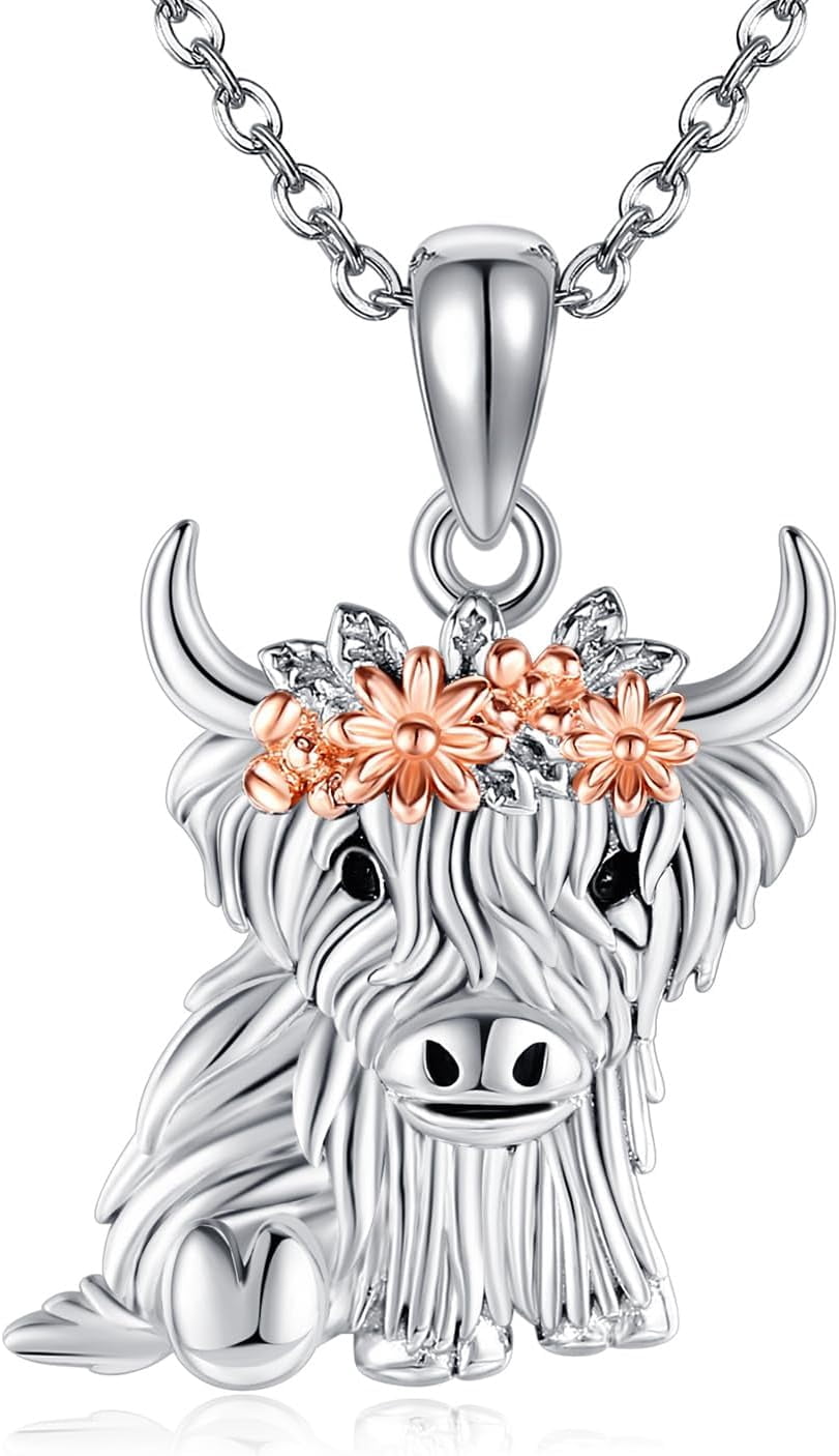 Custom Birthstone Highland Cow Collana, Collana di mucca, Collana in