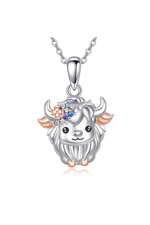 Highland Cow Necklace for Women 925 Sterling Silver Cute Animal Pendant Jewelry Gift, Scottish Highland Bull Jewelry for Her