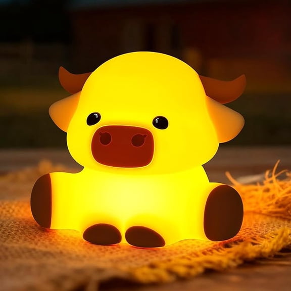 Highland Cow Night Light, Huggwaii Squishy Silicone Lamp for Kids - Dimmable Touch Sensor Cute Animal Lamp, Soft Glow Night Light for Nursery, Bedroom, Christmas Gifts for Boys, Girls, Women