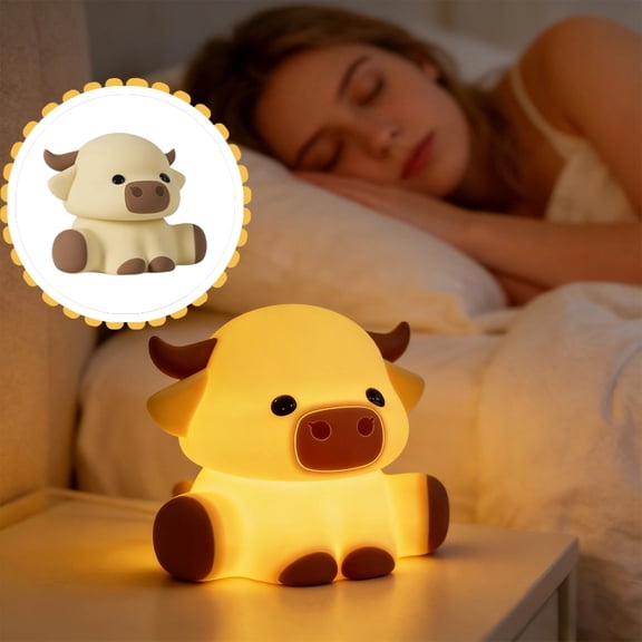 Highland Cow Night Light, Squishy Silicone Lamp.Rechargeable, Dimmable with Timer, Touch Control Bedside Nightlight for Home and Desk Decor