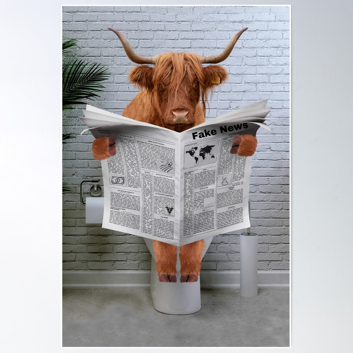 Highland Cow Reading Newspaper Wall Art Canvas