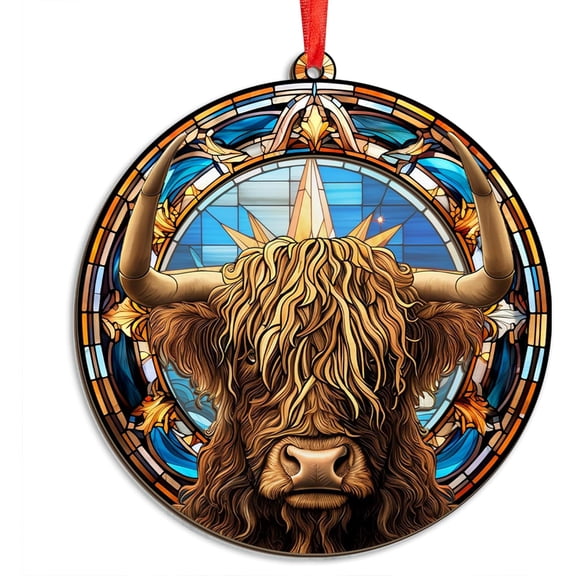 Highland Cow Ornament for Christmas Tree - Suncatcher Christmas Ornaments 2025 - Farmhouse Brown Highland Cow Gifts for Women Men Mom Dad Family, Stocking Stuffers for Farm Xmas Decorations