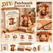 Highland Cow Patchwork Sewing Kit   Stitch a Fluffy Stuffed Highland Cow with Pre-Cut Fabric, Complete Supplies & Step-by-Step Guide, Beginner-Friendly Farmhouse Decor or Rustic Gift cow