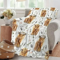 Highland Cow Pattern Throw Blanket, 39.37x27.55in, Soft Lightweight Fleece,All Season Rustic Reversible Bohemian Throw , for Rustic Cabin Home Living Room Decor